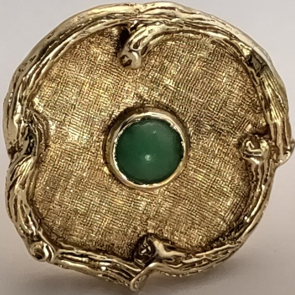 1950's Wood Design 14k Yellow Gold 585 Chrysoprase Cufflinks 14.7g - Picture 4 of 9